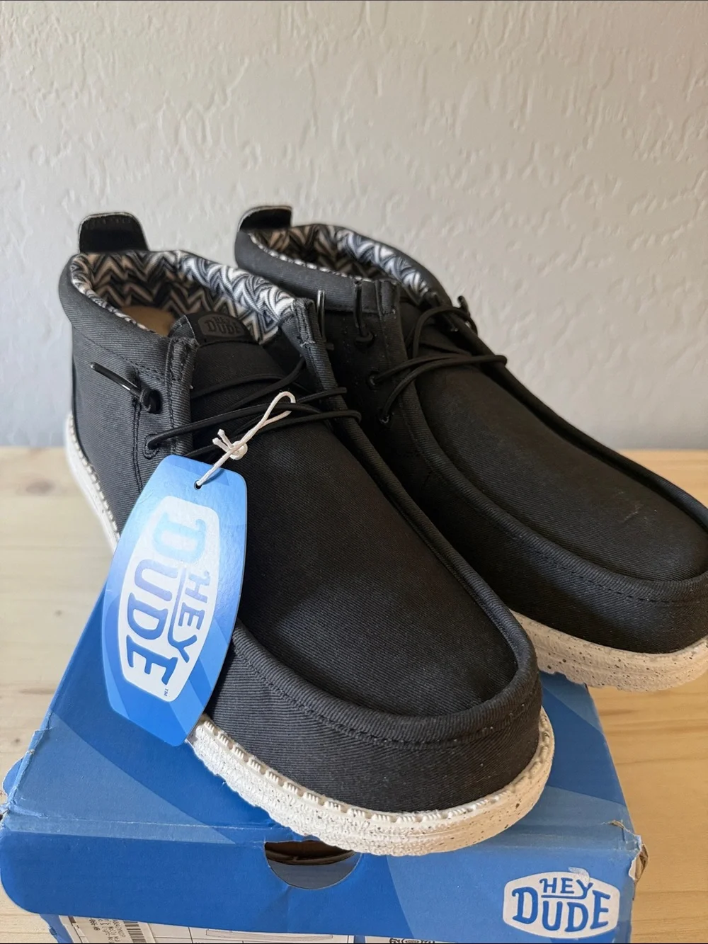 Hey Dude Black Wally Mid Canvas with White Speckled Sole